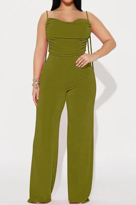 Backless Tie Up Strappy Summer Jumpsuit (S-2XL) - S / Sage