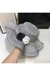 Beach Wave Flower Pearl Band Foldable Straw Hat - Hats
