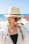 Beaded Belt Straw Panama Fedora Hat - Hats