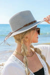 Beaded Belt Straw Panama Fedora Hat - Hats