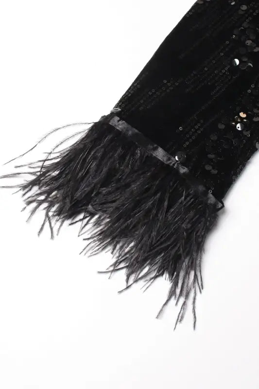 Black In Style Rhinestone Feather Detailed Blazer - Blazers