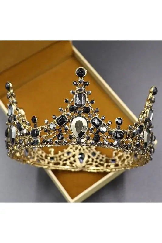 Black Rhinestone Jewel Head Crown - Crowns