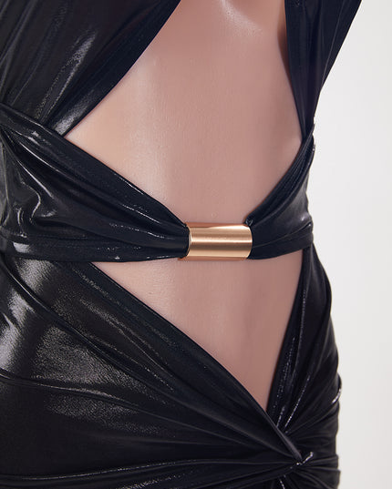 Twisted Tales High Slit Midi Dress-Black