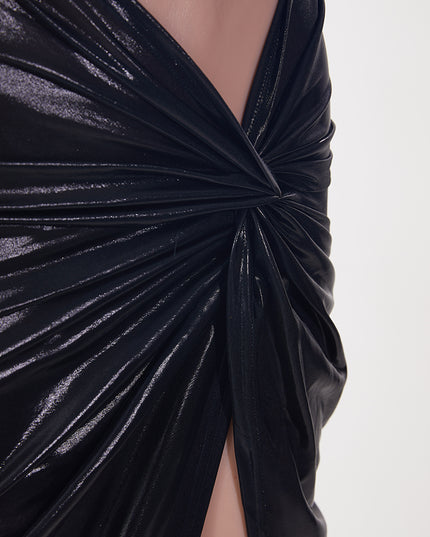 Twisted Tales High Slit Midi Dress-Black