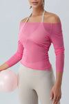 Boat Neck Long Sleeve Active Top - S / Hot Pink - Tops