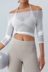 Boat Neck Long Sleeve Active Top - S / White - Tops
