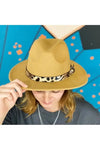 Buckle Leopard Band Fedora Hat - Camel - Hats