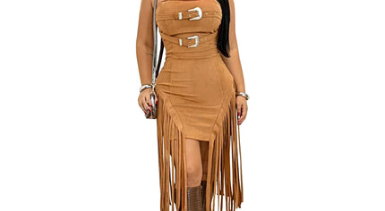 Buckle Up Tassel Midi Dress