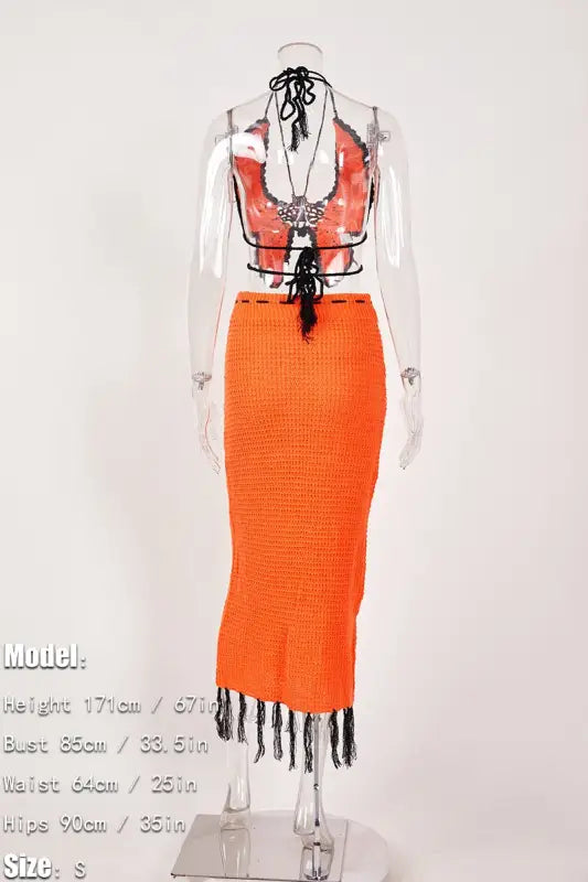 Butterfly Tassel High Waist Crochet Skirt Set - Maxi Sets
