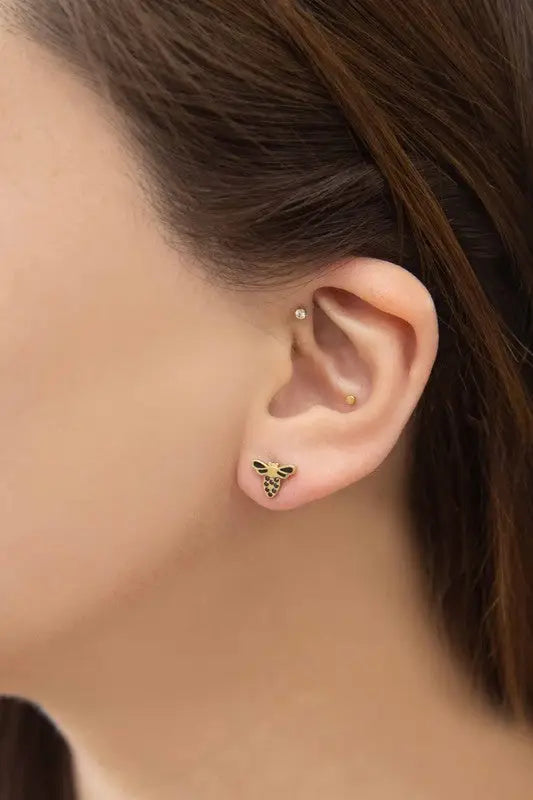 Buzzing Bee 14k Plated Stud Earrings - Gold