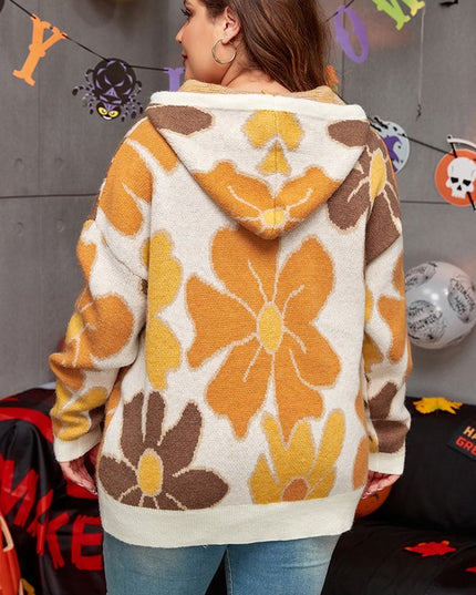 Knitted Drawstring Hooded Plus Size Sweater