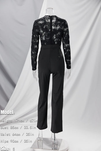 Plus Size Lace Patchwork Long Sleeve Pant Set With Belt