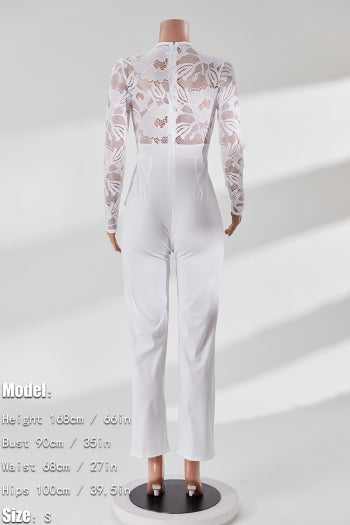 Plus Size Lace Patchwork Long Sleeve Pant Set With Belt