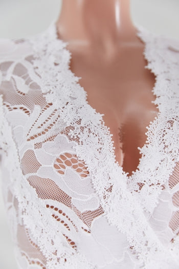 Plus Size Lace Patchwork Long Sleeve Pant Set With Belt