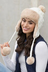 Cable Weave Pom Trapper Hat - Ivory - Aviator Hats