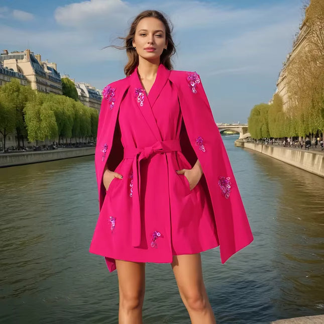 Sequined Belted Cape Mini Dress