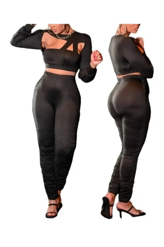 Causing A Distraction Crop Top Ruched Pant Set (S-2XL)