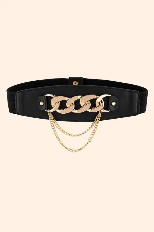 Chain Detail PU Leather Belt - 31.5 inches / Black - Belts