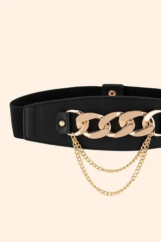 Chain Detail PU Leather Belt - 31.5 inches / Black - Belts