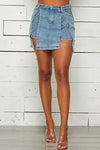 Chain Lace-Up Skirt With Shorts Inside Denim - Skorts