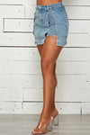 Chain Lace-Up Skirt With Shorts Inside Denim - Skorts