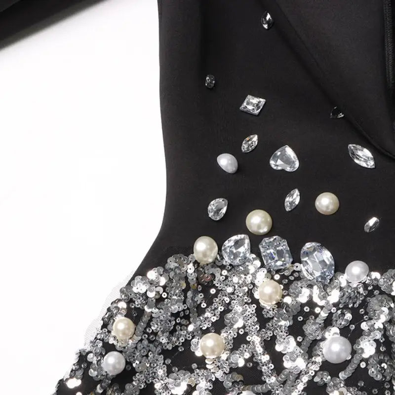 Chandelier Sequin Pearl Rhinestone Blazer - Blazers