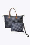Checkered PU Leather Tote Two-Piece Bag Set - Blue