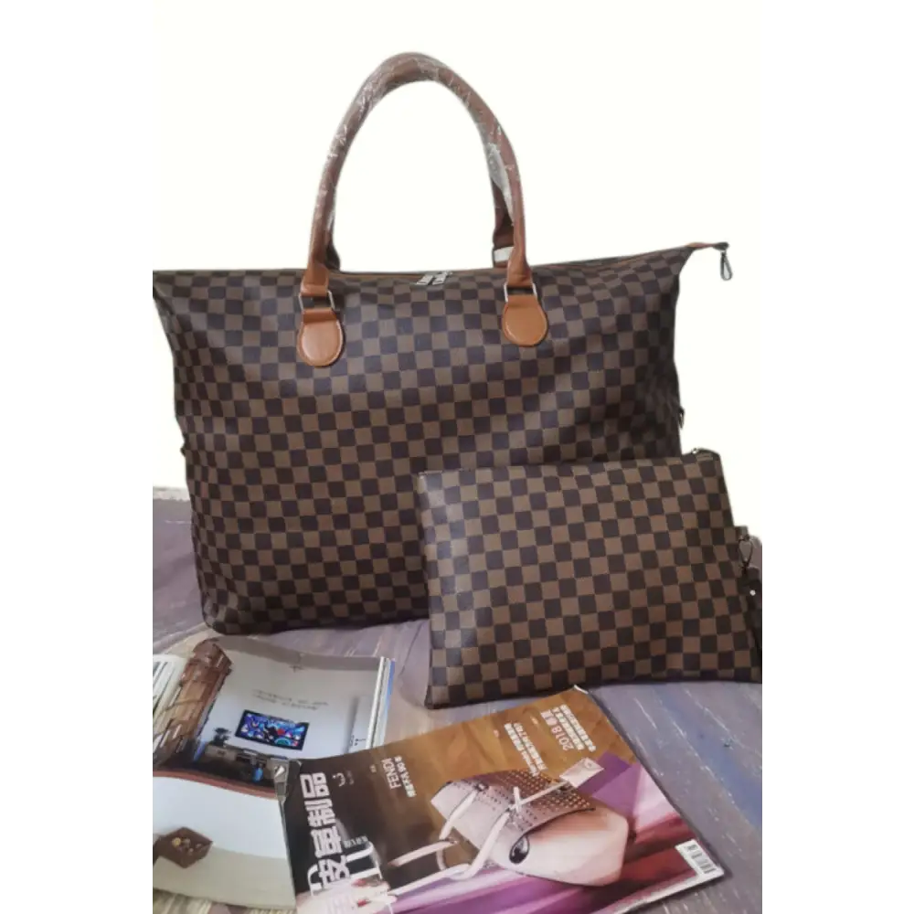 Checkered PU Leather Tote Two-Piece Bag Set - Handbags Sets