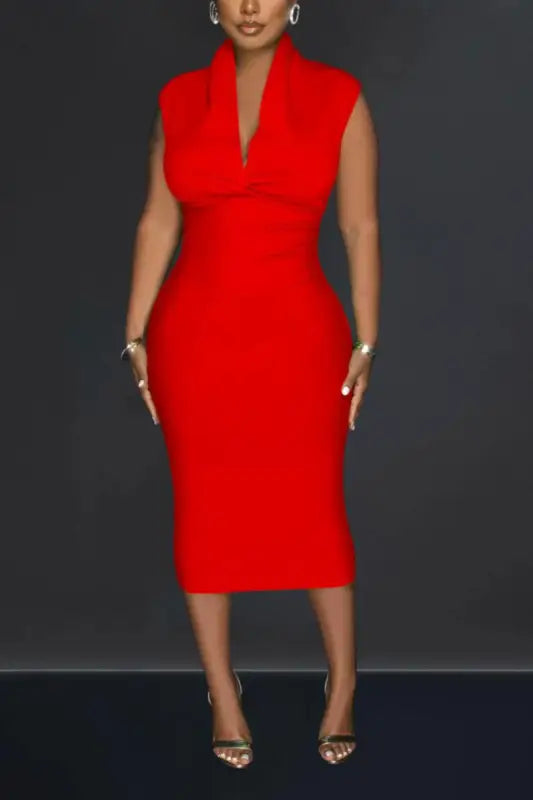 Chivalry Is Alive Shirring Midi Dress (S-2XL) - S / Red