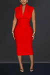 Chivalry Is Alive Shirring Midi Dress (S-2XL) - S / Red