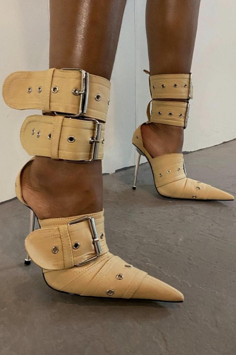 Buckle Up PU Leather High Heel Sandals