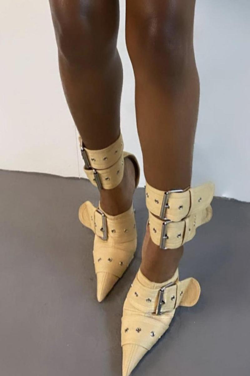 Buckle Up PU Leather High Heel Sandals