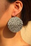 Circle Rhinestone Dangle Earrings - Gray