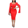 Classy Cape Sleeve Midi Dress With Pearl Details - S / Red
