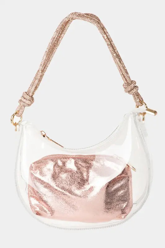 Clear Plastic Baguette Bag - Rose Gold - Handbags
