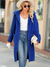 Collared Neck Polyester Button Down Coat - S / Royal Blue