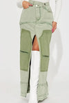 Color Block Front Slit Maxi Skirt - Denim Skirts