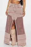 Color Block Front Slit Maxi Skirt - S / Pink - Denim Skirts