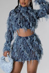 Confetti Mesh Crop Top Mini Skirt Set - S / Blue - Sets