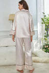 Contrast Piping Button-Up Top and Pants Pajama Set - Pant