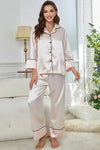 Contrast Piping Button-Up Top and Pants Pajama Set - S