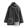 Cowl Collar Scarf Wrap Coat - XS / Dark Gray - Mid Length