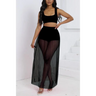 Crop Top Shorts Pleated Mesh Maxi Skirt Set (S - 2XL) - S