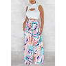 Cut - Out Crop Top And Watercolor Pant Set - S / White