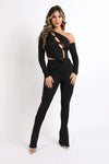 Cut-Out One Shoulder Top and Flared Leggings Set - S
