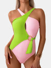 Cutout Contrast Sleeveless One-Piece Swimwear - S / Pink