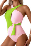 Cutout Contrast Sleeveless One-Piece Swimwear - Swimsuits