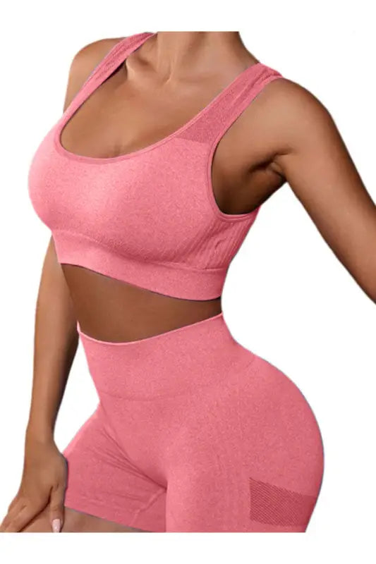 Cutout Scoop Neck Tank and Shorts Active Set - Coral / S