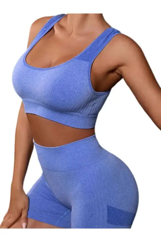 Cutout Scoop Neck Tank and Shorts Active Set - Periwinkle