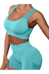 Cutout Scoop Neck Tank and Shorts Active Set - Sea Blue / S